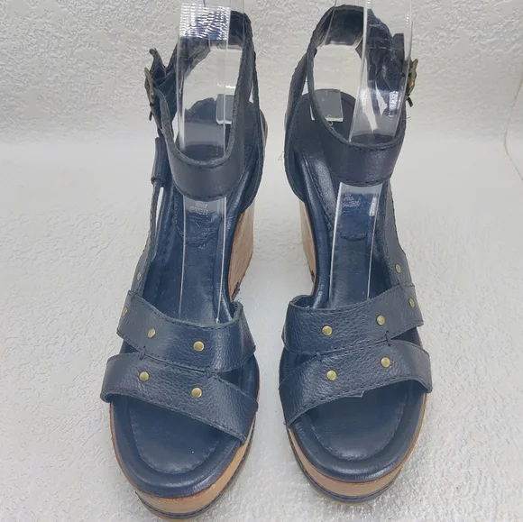 Steve Madden Wood Platform Wedge Heels Leather Ankle Strap Open Toe Sz 7 #224 - Picture 13 of 13